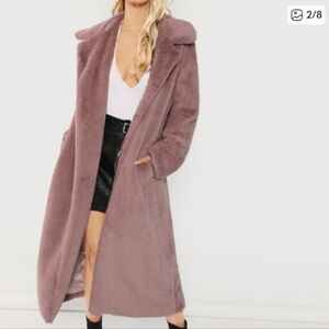Faux Fur Long Coat – Dusty Rose Pink – Size M